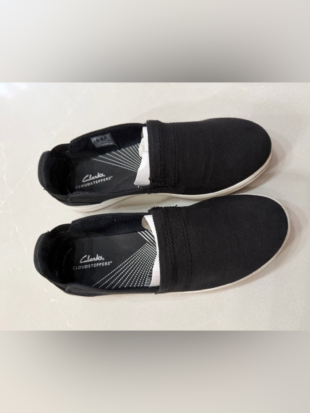 Cloudsteppers by Clarks Women’s Black Slip-On Canvas Loafers, 9.5